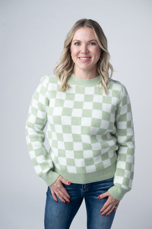 Checkered Sweater - Sage and White by Michelle Mae