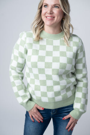 Checkered Sweater - Sage and White by Michelle Mae
