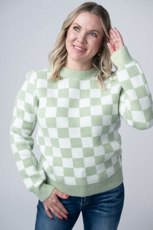 Checkered Sweater - Sage and White by Michelle Mae