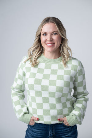 Checkered Sweater - Sage and White by Michelle Mae