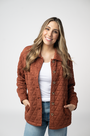 PREBOOK Geometric Button Down Jacket - Rust