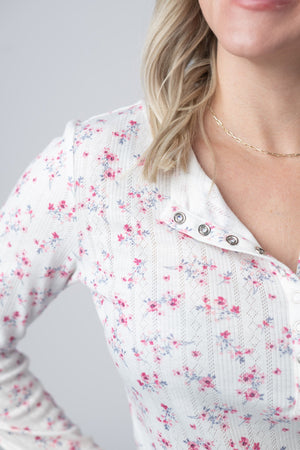 Button Snap Henley Top - Micro Pink Floral by Michelle Mae