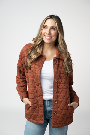 PREBOOK Geometric Button Down Jacket - Rust