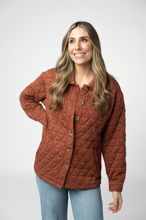 PREBOOK Geometric Button Down Jacket - Rust