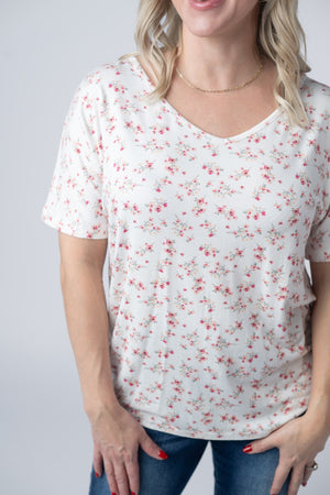 Chloe Cozy Tee - Micro Pink Floral by Michelle Mae