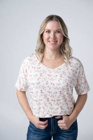 Chloe Cozy Tee - Micro Pink Floral by Michelle Mae