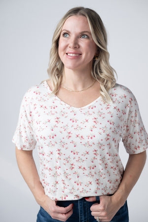 Chloe Cozy Tee - Micro Pink Floral by Michelle Mae
