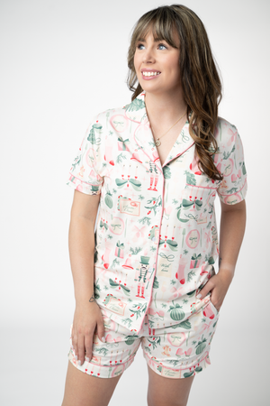 PREBOOK Brooke Top and Shorts Pajama Set - Pink Pine Noel