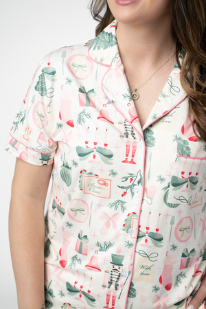 PREBOOK Brooke Top and Shorts Pajama Set - Pink Pine Noel