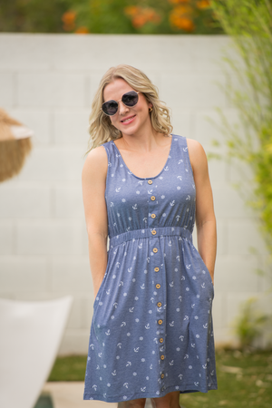 Beverly Button Dress - Nautical Navy by Michelle Mae