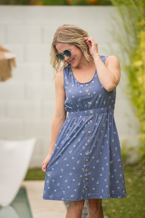 Beverly Button Dress - Nautical Navy by Michelle Mae