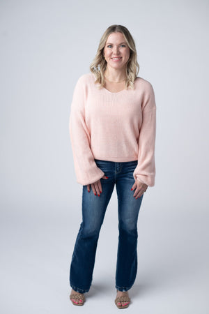 Bethany Bow Knit Sweater - Light Pink by Michelle Mae