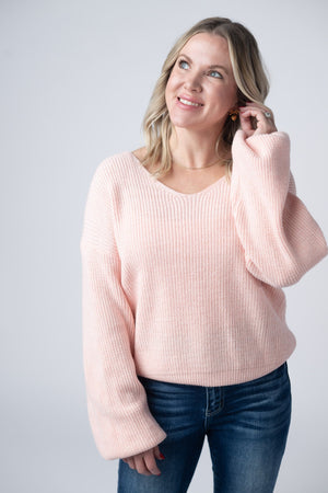 Bethany Bow Knit Sweater - Light Pink by Michelle Mae