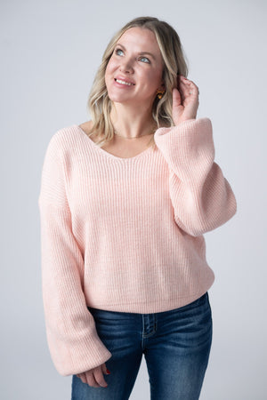 Bethany Bow Knit Sweater - Light Pink by Michelle Mae