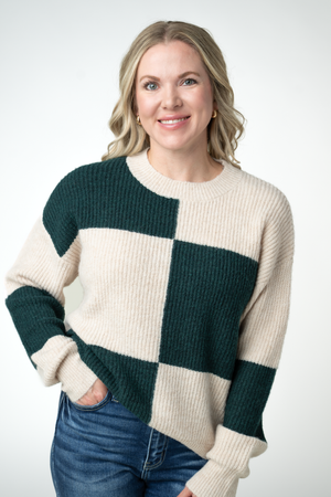 PREBOOK Checkered Block Sweater - Cream and Evergreen