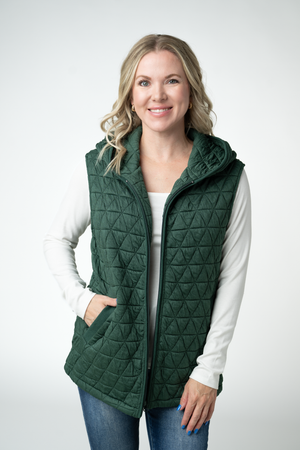 PREBOOK Heather Geometric Hooded Vest - Forest Green