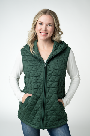 PREBOOK Heather Geometric Hooded Vest - Forest Green