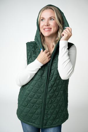 PREBOOK Heather Geometric Hooded Vest - Forest Green