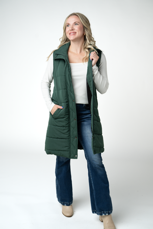 PREBOOK Harlow Long Vest - Evergreen