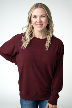PREBOOK Corrine Ribbed Pullover Top - Dark Burgundy
