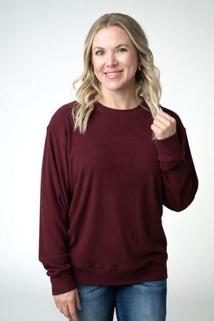 PREBOOK Corrine Ribbed Pullover Top - Dark Burgundy