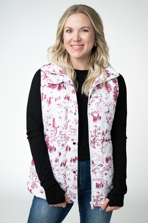 PREBOOK Remy Zip Up Vest - Cranberry Woodland