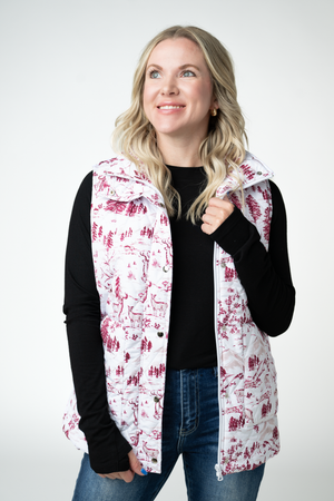PREBOOK Remy Zip Up Vest - Cranberry Woodland