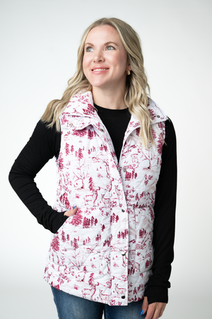 PREBOOK Remy Zip Up Vest - Cranberry Woodland