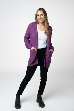 Open Knit Cardigan - Purple by Michelle Mae