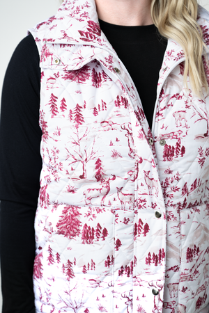 PREBOOK Remy Zip Up Vest - Cranberry Woodland