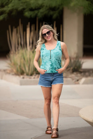 Mila Zipper Tank - Teal Tie Dye by Michelle Mae