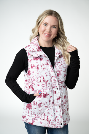 PREBOOK Remy Zip Up Vest - Cranberry Woodland