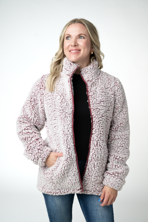 PREBOOK Two Tone Fullzip Sherpa - Cranberry and White