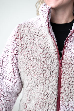 PREBOOK Two Tone Fullzip Sherpa - Cranberry and White