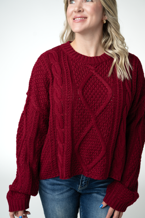 PREBOOK Cable Knit Sweater - Cranberry
