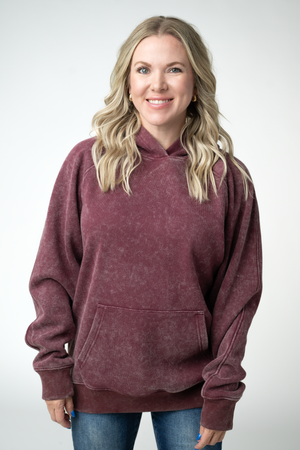 PREBOOK Velvet Vintage Wash Pullover Hoodie - Burgundy