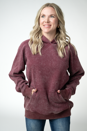PREBOOK Velvet Vintage Wash Pullover Hoodie - Burgundy