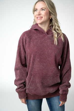 PREBOOK Velvet Vintage Wash Pullover Hoodie - Burgundy