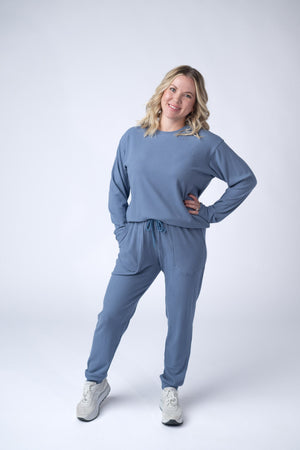 Corrine Ribbed Pullover Top - Denim by Michelle Mae