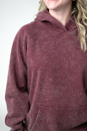 PREBOOK Velvet Vintage Wash Pullover Hoodie - Burgundy