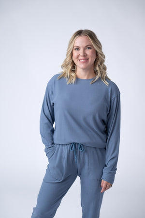 Corrine Ribbed Pullover Top - Denim by Michelle Mae