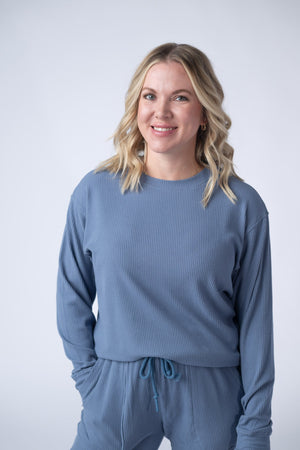 Corrine Ribbed Pullover Top - Denim by Michelle Mae