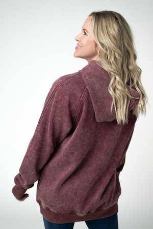 PREBOOK Velvet Vintage Wash Pullover Hoodie - Burgundy