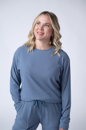 Corrine Ribbed Pullover Top - Denim by Michelle Mae