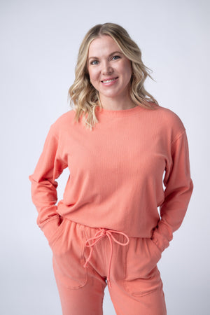 Corrine Ribbed Pullover Top - Coral by Michelle Mae