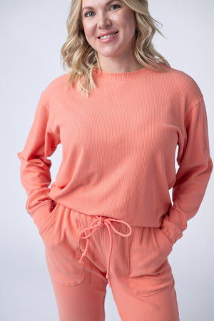 Corrine Ribbed Pullover Top - Coral by Michelle Mae