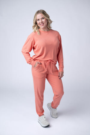 Corrine Ribbed Pullover Top - Coral by Michelle Mae