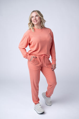 Corrine Ribbed Pullover Top - Coral by Michelle Mae