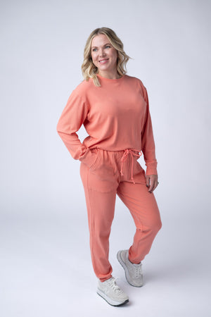 Corrine Ribbed Pullover Top - Coral by Michelle Mae