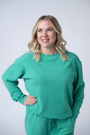 Corrine Ribbed Pullover Top - Emerald by Michelle Mae